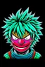 Placeholder: Create a metal mask similar to the one Izuku Midoriya wears in My Hero Academia, but have it extend to cover the full face. It should be gunmetal gray color and have symmetrical holes over the mouth area that glow slightly red. It should be worn by a rabbit and have a black hood. The character should not have hair.