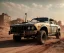 Placeholder: Realistic image. Mad max car. BMW 4 series, 2023 version. add woman mad max style close up. 4k resolution, intricate details, ornate details, soft lighting, vibrant colors, retroanime, futuristic cityscape background