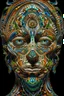 Placeholder: fractal face, seemingly made of intricate and intertwining shapes that twist and fold into one another. The face appears to be composed of an endless series of smaller and smaller iterations of itself, creating an illusion of depth and complexity that seems to defy reality. The skin of the face is a swirling kaleidoscope of colors, ranging from vivid blues and greens to fiery oranges and reds, with occasional flecks of white and black. The features of the face, such as the eyes, nose, and mouth,
