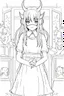 Placeholder: girl with demon mask in the middle of the room, line arts, manga style