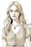 Placeholder: A girl in her late twenties, with slightly sharp features, long blond hair and hazel eyes, wearing a Chanel dress, with a rustic look, sketch