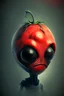 Placeholder: an alien with a tomato head, moody, dark