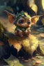 Placeholder: cute tiny forest demon sitting on a fallen leaf, intricately detailed, photorealistic, oil on canvas, trending on art station, high definition, hdr, cute, beautiful in sunshine