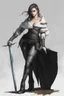 Placeholder: A female cleric dressed for the cold with a sword.