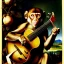 Placeholder: scratchart by albrecht durer of a monkey playing a mandolin