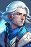 Placeholder: young male from dungeons and dragons that died, white medium size hair, undercut, blue eyes, wind like hair, wearing vestments, cartoon, digital art, high resolution