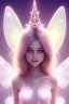 Placeholder: smiling girl, cute, beautiful, long hair, fairy wings, light pastel colors, bright, transparent dress, smile