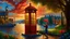 Placeholder: He creates a painting of a red telephone box in rain-soaked London, a woman picking flowers in a garden, a sunset over the sea, and light shining on the fishing boat in the distance, in the style of William Blake.