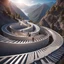 Placeholder: perspective viewpoint in the mountains, in the form of an ascending spiral, people, men, women and children, incredibly hyper-detailed, ZahanHadid style architecture 4k