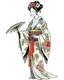 Placeholder: Japanese style pen and ink coloured drawing lady wearing a common.