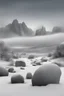 Placeholder: Drawn rocks on a snowy landscape