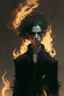 Placeholder: Boy with wight hair and black clothes and power fire