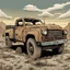Placeholder: pickup truck top view, illustration, aged, comic book, post-apocalyspe,
