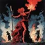 Placeholder: Midnight 18th century burning witches at the stake, dramatic, horror, by Jim Steranko, scary crimson hues, rough illustration