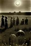 Placeholder: a 1900's photograph of aliens in a field watching a total eclipse of the sun