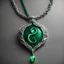 Placeholder: necklace, magic, superpower, slytherin, jewel, luxury, wizard, green, emerald, silver, snake, scales, evil, glowing, emissive