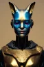 Placeholder: Medium Close Up Portrait, Front image. cyberpunk, rabbit mask, sweet woman, gold hair. latex suit army. Pink, black, blue, color. Cyborg style. Color background, photo studio. Avatar image, highly detailed, concept art, smooth, unreal engine 5, ray tracing, RTX, lumen lighting, ultra detail, volumetric lighting, 3d, finely drawn, high definition, high resolution.