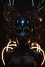 Placeholder: Demon girl, fullbody, creepy, horrifying, sinister, many wires connected to the head lumen lighting, led lights, sparks around her, sparks cybernetic,high lighting, intricate, 8k, macro photography,