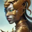 Placeholder: Sango fantasy, fantasy magic, intricate, sharp focus, illustration, highly detailed, digital painting, concept art, matte, art germ and Paul Lewin and Kehinde Wiley, masterpiece Indonesian lady head bronze tiger Asian African girl nice breast Hawaiian hair turquoise golden waves