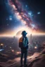 Placeholder: Supernova overlooking a city in the Milky Way galaxy with a person wearing a hat and a backpack with the Shift logo on it