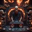 Placeholder: DJ of the damnded, insanely detailed DJ booth in hell, MID set, speakers and equipment made of bone, anatomically correct, add more skulls in th audience, photorealism, vray, 8k 3d