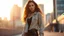 Placeholder: Create an ultra-realistic cinematic 8K fullbody of lady mode skin texture, add makeup,pretty boots,curvy long hair. Style: fashion editorial, confident standing pose. Lighting: warm golden hour sunlight, soft rim light. Background: softly blurred urban bokeh. Camera look: shallow depth of field, film grain, cinematic color grade. Outfit: keep similar to the original or elevate slightly with premium casual style.