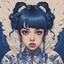 Placeholder: A beautiful portrait painting of a Singer Melanie Martinez face by Katsushika Hokusai, beautiful cyberpunk huge girl, symmetry, hyperdetailed, illustration darkblue tones,