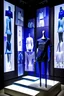 Placeholder: The installation consists of a central display area showcasing a life-sized mannequin wearing the t-shirt, surrounded by interconnected panels and screens representing different stages of the t-shirt's journey. Fabric Sourcing (China): A visually striking panel focuses on the fabric sourcing aspect, featuring images, videos, and data about Chinese textile production. Screens display information about China's textile industry, its global market share, and the environmental and social impacts of f