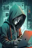 Placeholder: book cover hacker, hoodie, cellphone, illustration