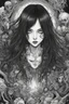 Placeholder: create a horror manga illustration of a dark haired, savage, ancient vampire girl with highly detailed , sharply defined feminine facial features, in a chaotic, turbulent, otherworldly London in the manga style of Junji Ito, precisely drawn, inked, with dramatic edges,