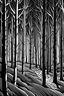 Placeholder: A dark and sinister looking forest, white background, Coloring page, clean line art, fine line art, vector