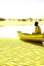 Placeholder: African man , rowing small boat in desert sand