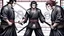 Placeholder: yujiro hanma vs yoriichi tsugukuni, baki vs kimetsu no yaiba, two mans standing in front of each other, a big strong man in black shirt with red hair and evil grin in martial art's stance facing a smaller feminine swordsman with long hair and calm face reaching for his sword in traditional japanese clothes both preparing to fight each other