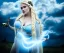 Placeholder: Very sensual gorgeous curvy young white woman blonde hair maiden dressed in blue posing sensually with plaits, and with a skull in her hand, background of ancient marble Roman arcs heavenly sunshine beams divine bright soft focus holy in the clouds steampunk engine steampunk engine.