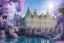 Placeholder: a magical crystal flower magnolias wisteria blue gold house russian palace castle in the woods, magnolias pink,blue lake,sun,white swanns,pink vertical, blue lake,sharp, vines, candlelit, endor, ornate, elegant, highly detailed, artstation, concept art, smooth, sharp focus, illustration, 8k, splash art, wallpaper, key visual