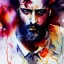 Placeholder: rugged man, fire, flames, watercolor illustration by <agnes cecile> <Yoji Shinkawa>, natural tones, ornate and intricate detail , soft smooth lighting, soft pastel colors,