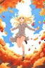 Placeholder: Blonde girl fall from sky. Anime style