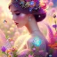 Placeholder: bright fairy, beautiful portrait, flowery landscape, cosmic atmosphere, perfect composition, 8k, super detailed, delicate flowers, complemfentary colours, intricate details