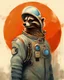 Placeholder: retro, brave raccoon wearing astronaut uniform, holding his astronaut Helmut, oil painting