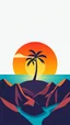 Placeholder: Logo style (Minimalist art of Stylized minimalist glossy art of pastal map of a stylish, sunset with palm tree displayed, vibrant colors, flat GLOSSY perspective, stylized pastal mountains, stylized bodies of water, stylized sea water, simple shapes, stylized clouds, vibrant and detailed colors, soft lighting, digital art style, detailed terrain, simplified architecture, flat design .) white background