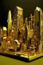 Placeholder: A gold metropolis with EDM instrument shaped buildings designed in Moai statues painted by Gustav Klimt