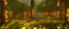 Placeholder: a huge library in forest with fireflies and yellow magic lights around trees that have wide leaves and broad trunked. Realistic