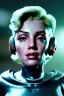 Placeholder: Ultra Realistic sci-fi scene, portrait, blonde woman, sweet Marylin Monroe face, perfect iris, glow eyes, makeup. Aliens background, Retro sci-fi style, helmet, tight latex coat, fog, rain, soft color, highly detailed, unreal engine 5, ray tracing, RTX, lumen lighting, ultra detail, volumetric lighting, 3d, finely drawn, high definition, high resolution.