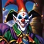 Placeholder: fantasy 90's tcg art jester with white mask happy heroic