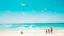 Placeholder: A bright summer day at the beach, with clear blue skies, children playing in the sand, and a flock of gulls soaring above, set against the dazzling turquoise sea.