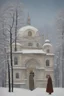 Placeholder: Alexandra "Sasha" Aleksejevna Luss fantasy oil paiting Gustav Klimt style Once upon a frosty time Once upon a night time Stocholm city farther from the city center was an old park where the trees had bent under the heavy snow, forming beautiful white arches
