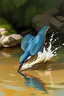 Placeholder: An Audubon-inspired painting of a kingfisher diving into a river, with realistic water splashes and detailed plumage, set against a lush riverside environment.