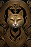 Placeholder: a painting of a cat on a black background, gold striated swirling finish, style of ian hubert, golden organic structures, made out of shiny white metal, avatar image, kenny mcbride, an anthro cat