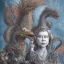Placeholder: epic photo of queen elizabeth riding a dragon by tim burton