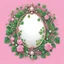 Placeholder: Create an Artwork of a Mirror with ivy branches and pearls necklace, Like a creative Logo for a Varasity Jacket to put a random number uin it, Vector illustration. Colors should be pink and green